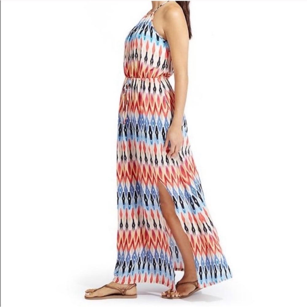 Athleta XS Somerset Maxi Halter Dress pockets side slits waist elastic summer